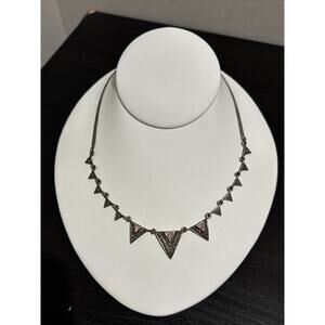 Marcasite & Pink Cubic Zirconia Sterling Silver Triangles Necklace Double Chain